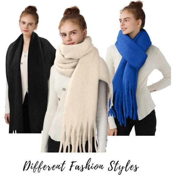 Womens mohair winter scarf soft warm cashmere feel shawl wrap with tassels - Picture 6 of 8